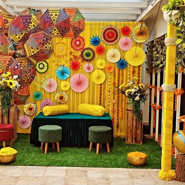 Colourful mehendi setup